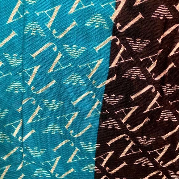Armani logo scarf navy sky baby blue colorblock designer boho beach casual - Picture 7 of 8